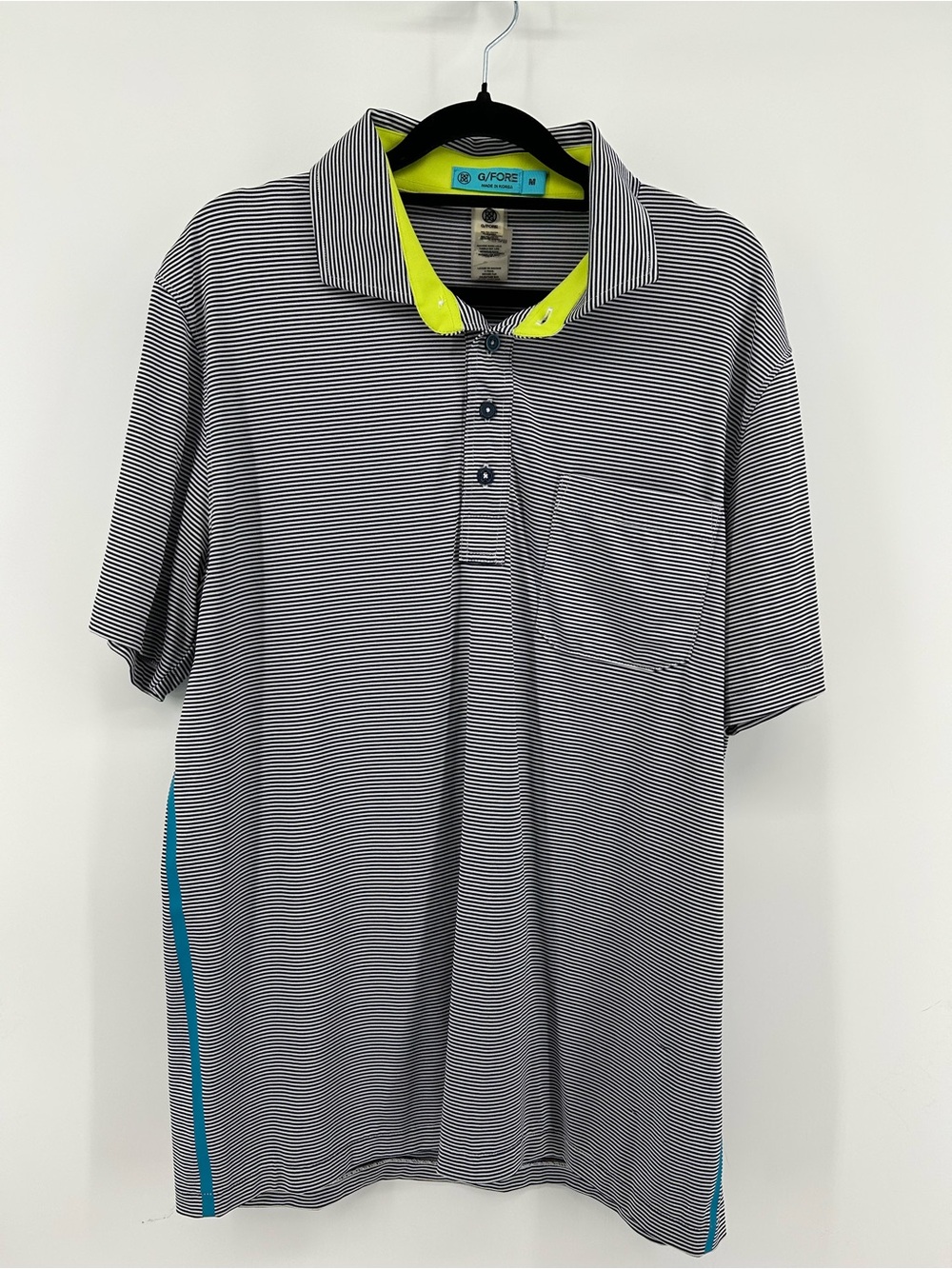 G/FORE Men’s Black & White Stripe Polo with Neon Accent